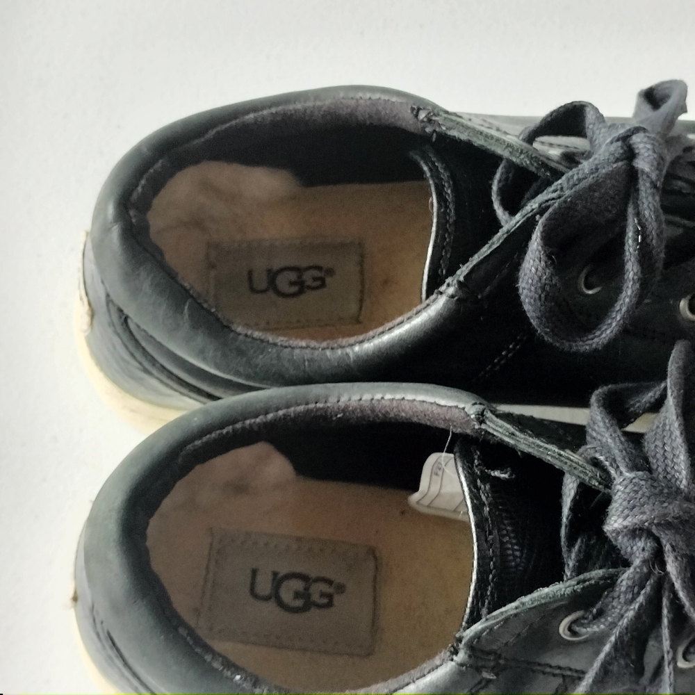UGG Taya Croco Black Leather Tie Up Sneakers 8 Fur Travel Comfort Sporty - Picture 7 of 9